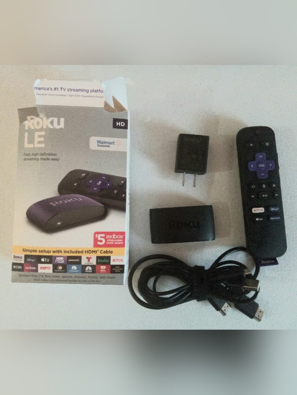 Roku LE HD Streaming Remote Adapter HDMI & Power Cord Included Open Box